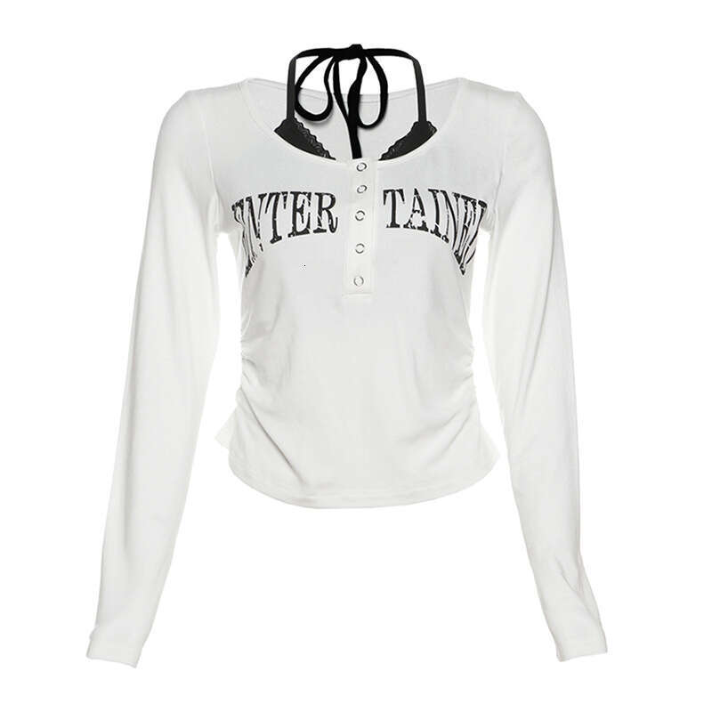 Women's Clothing 2024 Autumn Winter New Fashion Letter Print Long Sleeve Round Neck T-Shirt for Women 938