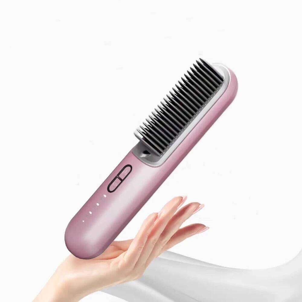 USB Rechargeable Wireless Hair Curler Straightener Brush Portable Anti-Scald Cordless Negative Ion Ceramic Hot Comb Styling Tool
