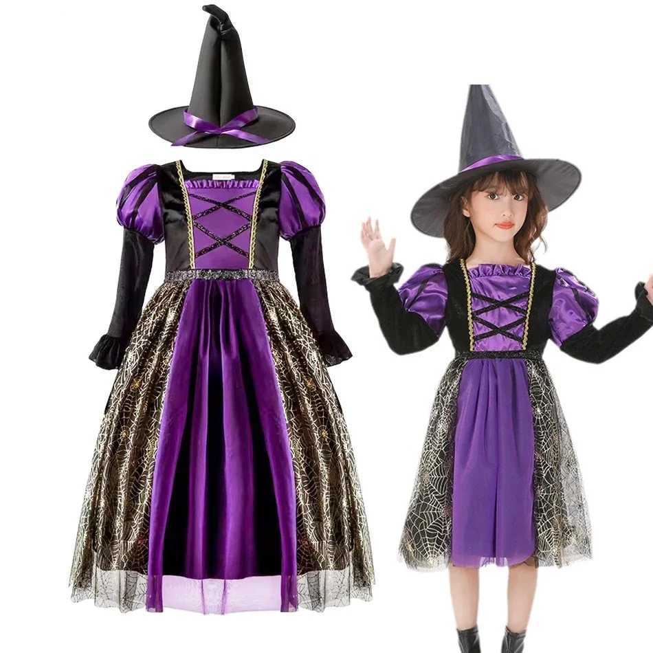 Baby Girls Halloween Witch Costume Children Cosplay Vampire Princess Dresses Kids Dress Up Clothes With Hat Carnival Par Gift Z250725