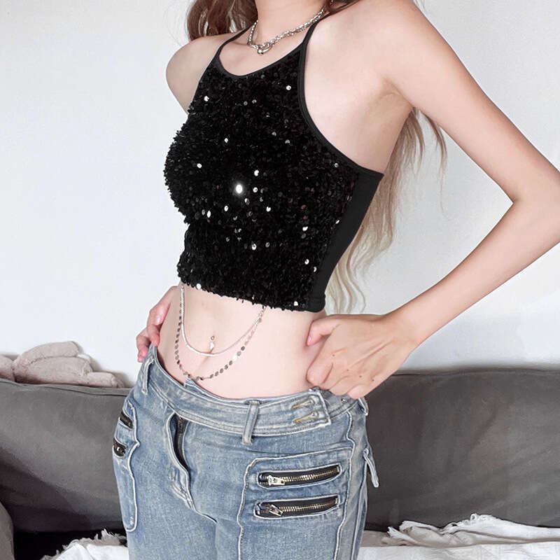Women's Clothing 2024 Summer New Solid Color Sexy Strapless Chain Crop Top Vest for Women 9a9