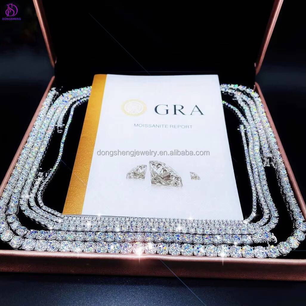 Fine Jewelry Hip Hop 925 Sterling Silver Vvs Moissanite Diamond Cluster Iced Out Tennis Chain Bracelet Necklace for Men Women