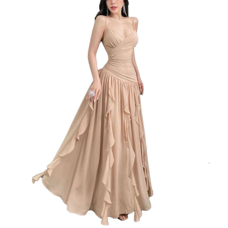 2024 Summer New Women's Solid Color Sexy Strap High Waist Long Dress 634