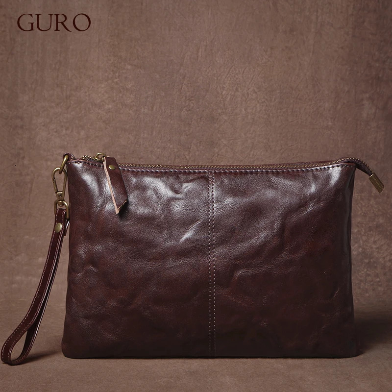 GURO High Quality Mens Real Leather Clutch Money Pouch Casual Business Handbag Armpit Bag Portable Wristlet Bag 250723