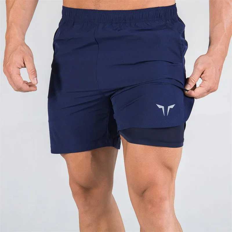 Mens double-layered fitness shorts quick-drying breathable shorts gym training clothes summer W250724