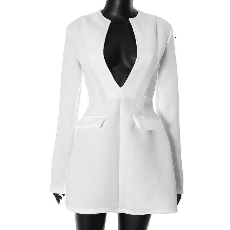 D24ds610 Women's Autumn New Solid Color Deep V-Neck Slit Long Sleeve Bud Dress B5