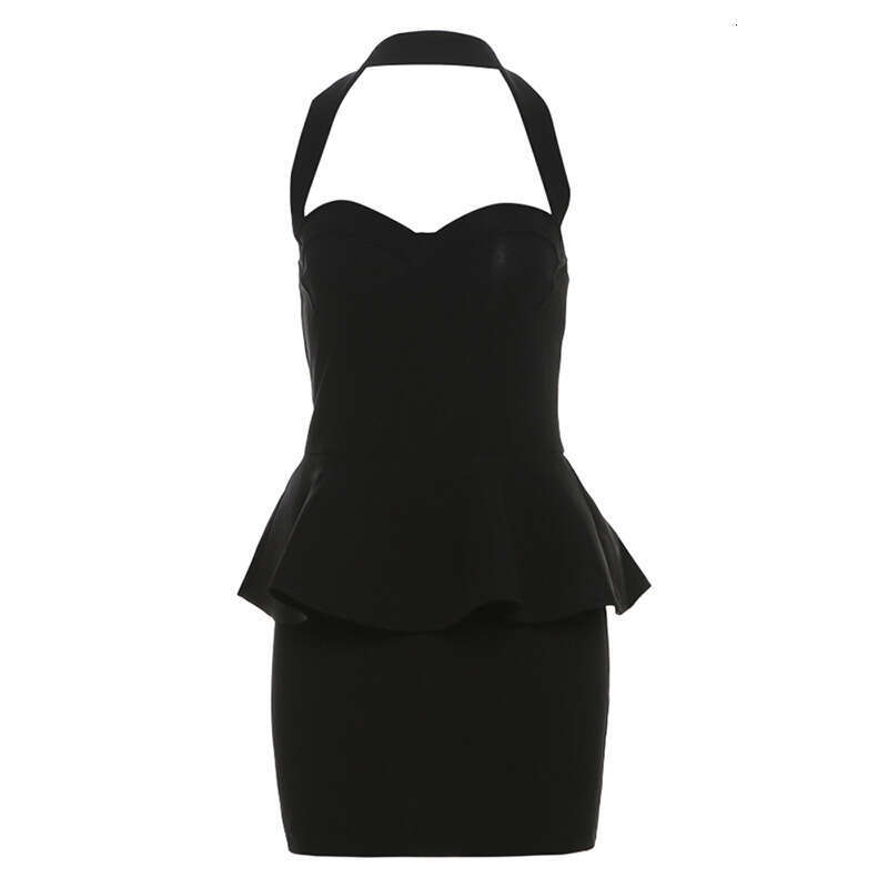2024 Summer New Women's Solid Color Slim High Waist Fashion Halter Neck Sleeveless Backless Dress aa2