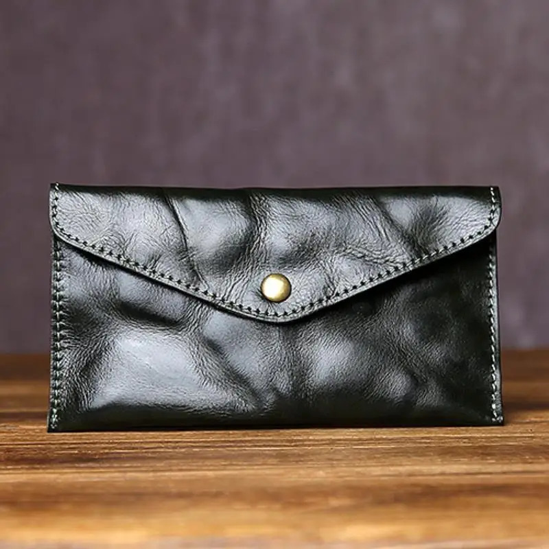 JLFGPJ Classic Mens Genuine Leather Long Clutch Vegetable Tanned Top Layer Cowhide Simple Buckle Envelope Wallet 250723