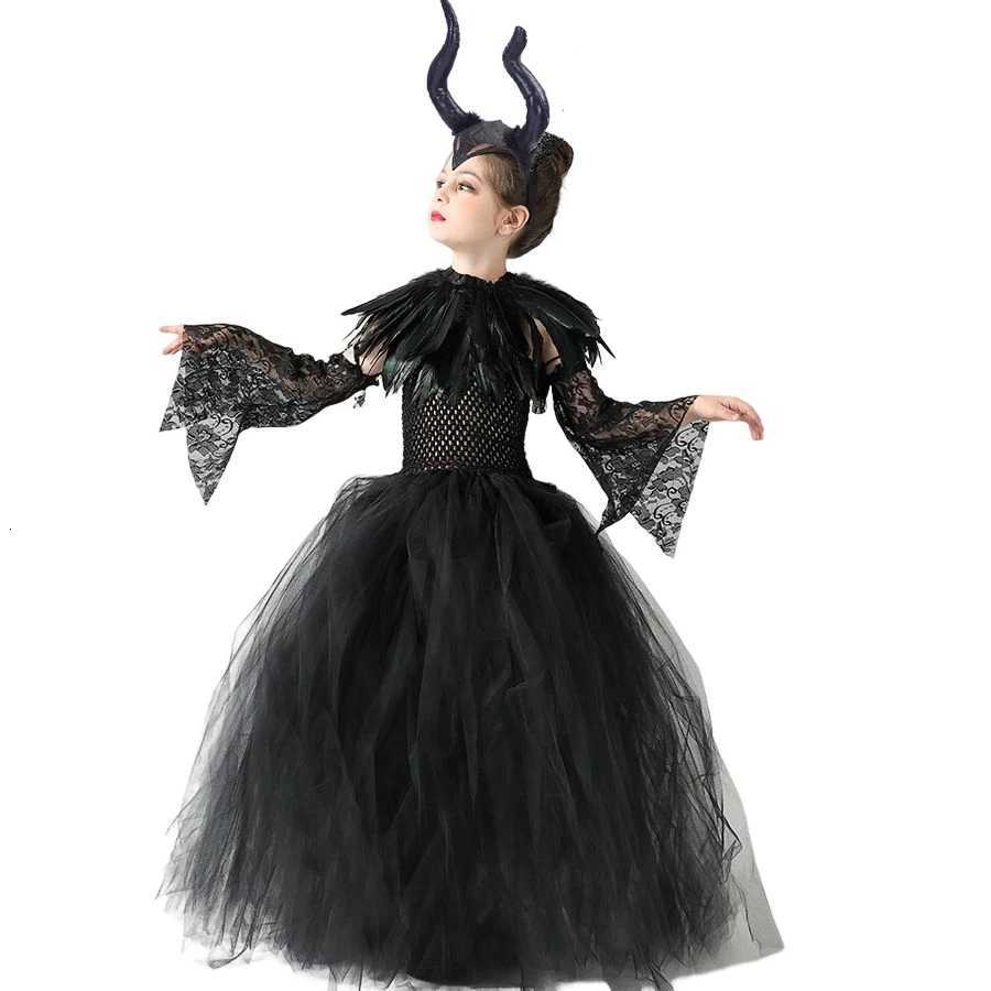 Carnival Costume Maleficent Tutu Girls Cosplay Evil Queen Black Mesh Princess Dress Childrens Raven Wand Demonic Witch Dress Z250725