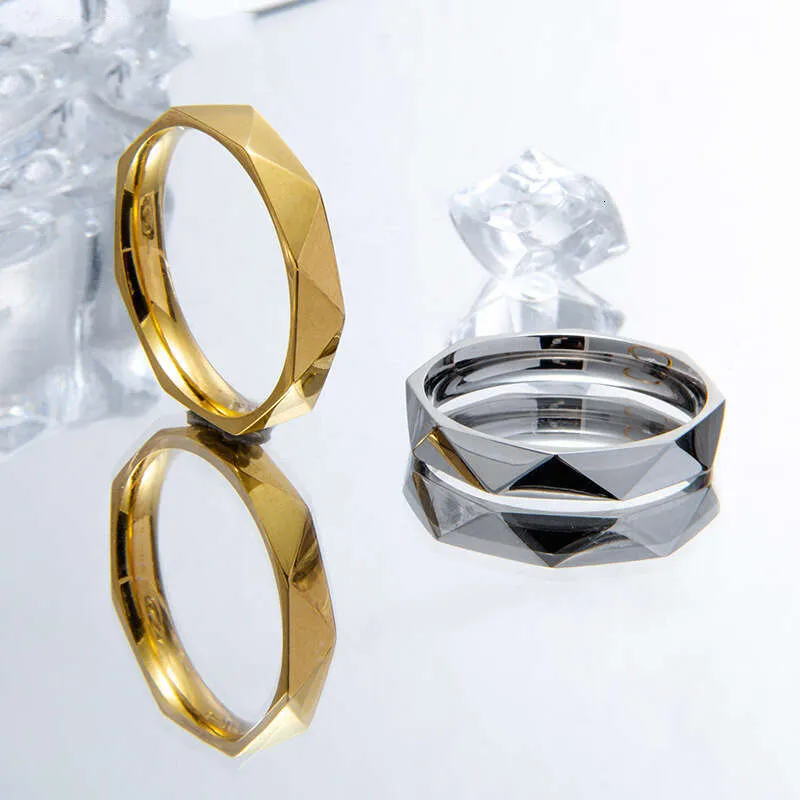 Irregular Geometric Rhombus 4MM Titanium Steel Personality Fashion Simple Unisex Couple Ring