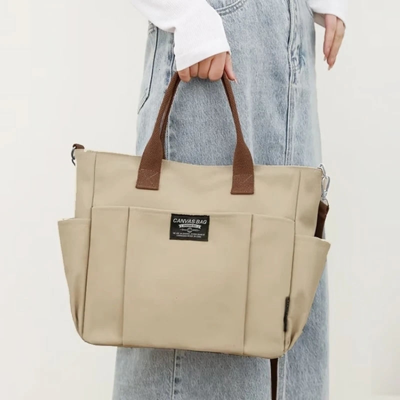 Canvas Ladies Bag Simple Student Large Capacity Horizontal Shoulder Slanting Portable Handbag 250724