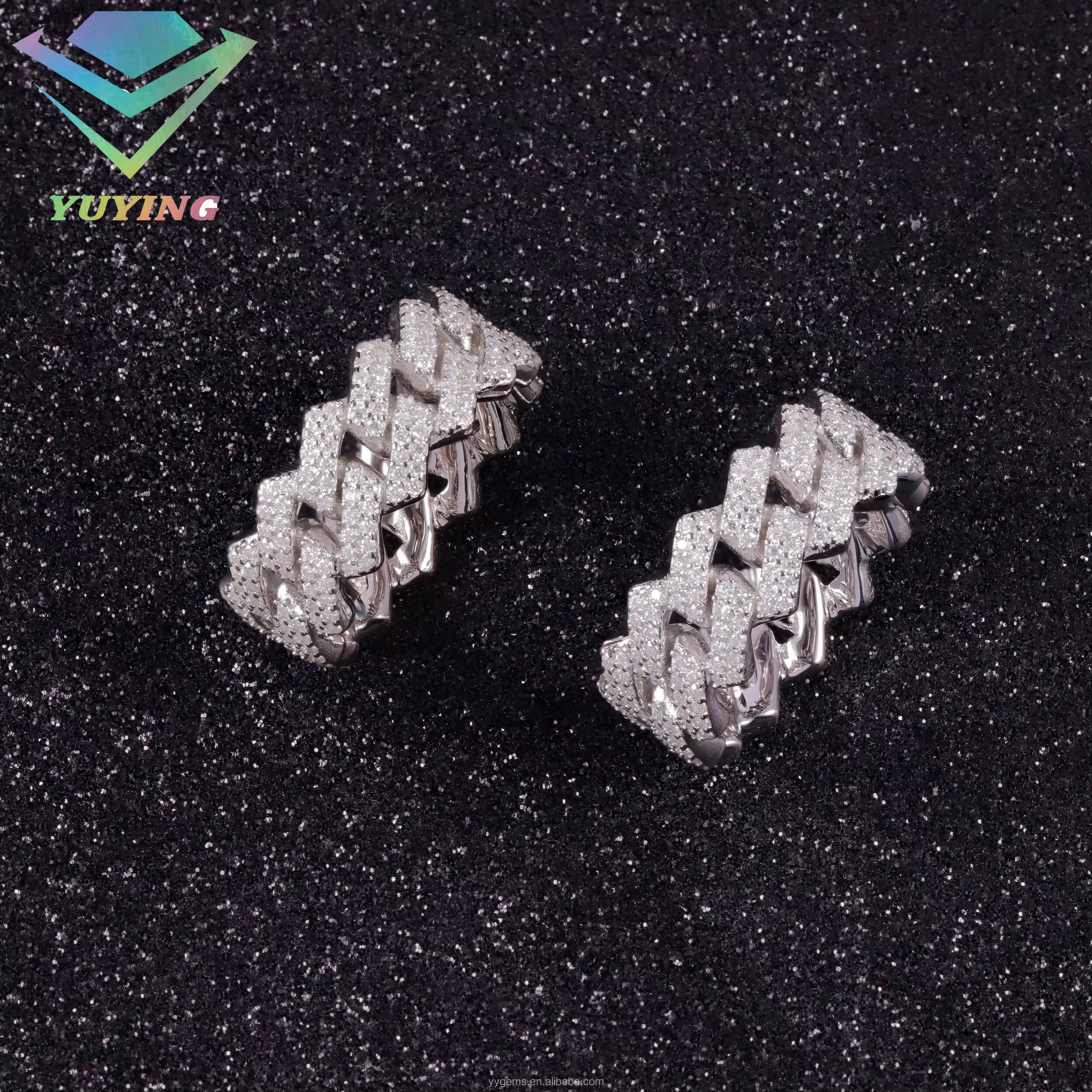 Cheap Price 925 Sterling SIlver 18K Gold Plated Cuban Link Ring Iced Out Jewelry Hip Hop Moissanite Cuban Ring for Men Women