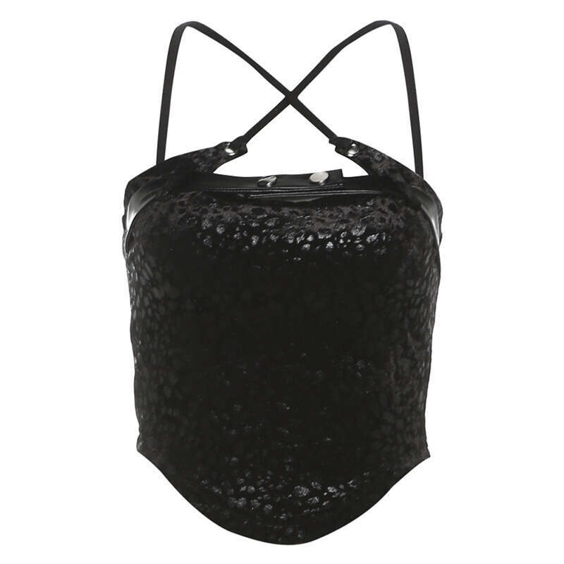 2024 Autumn Winter New Street Fashion Sexy Halter Neck Tie Crop Top for Women 4eb