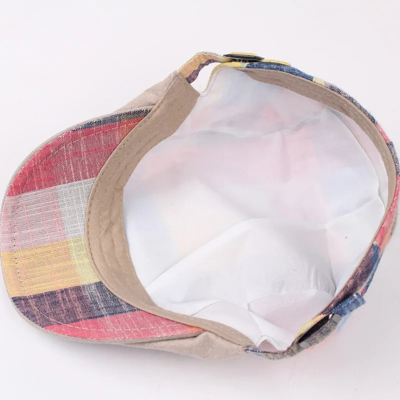 QBHAT Unisex Cotton Linen Colorized Plaid Berets Women Men Casual Peaked Cap Retro sboy Hats British Flat Ivy Caps 250723