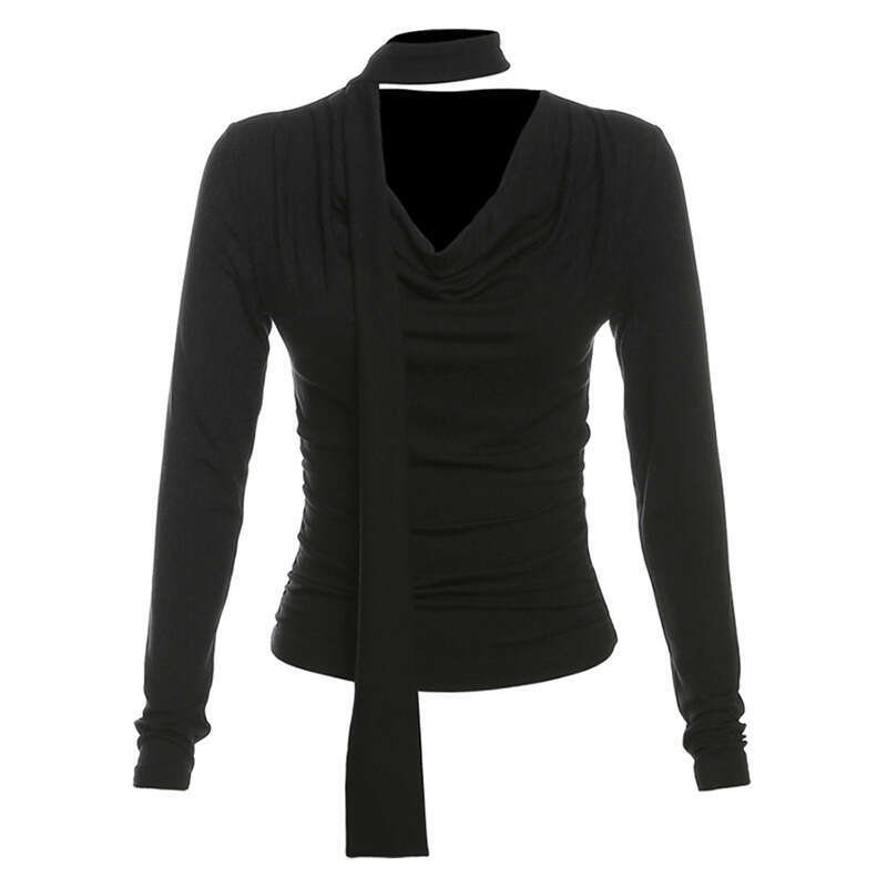 2023 Autumn New Women's Solid Color Slim Fit Street Fashion V-Neck Long Sleeve Top ab7