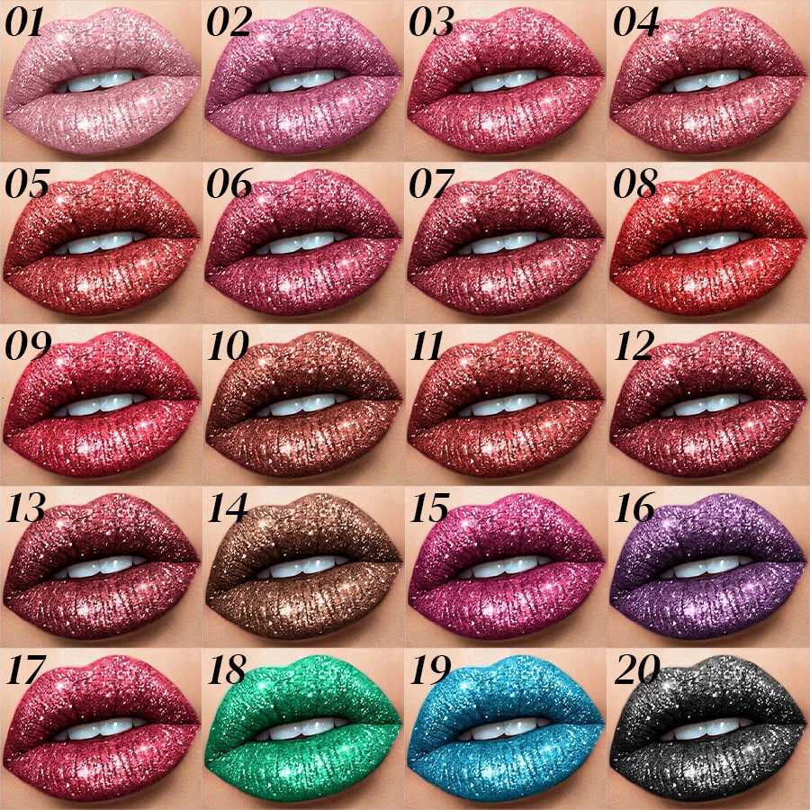 20 Color Matte To Shiny Glitter Liquid Lipstick Shiny Lip Gloss Diamond Lip Makeup Waterproof Long Lasting Pearl Lipgloss WomenXJ250724