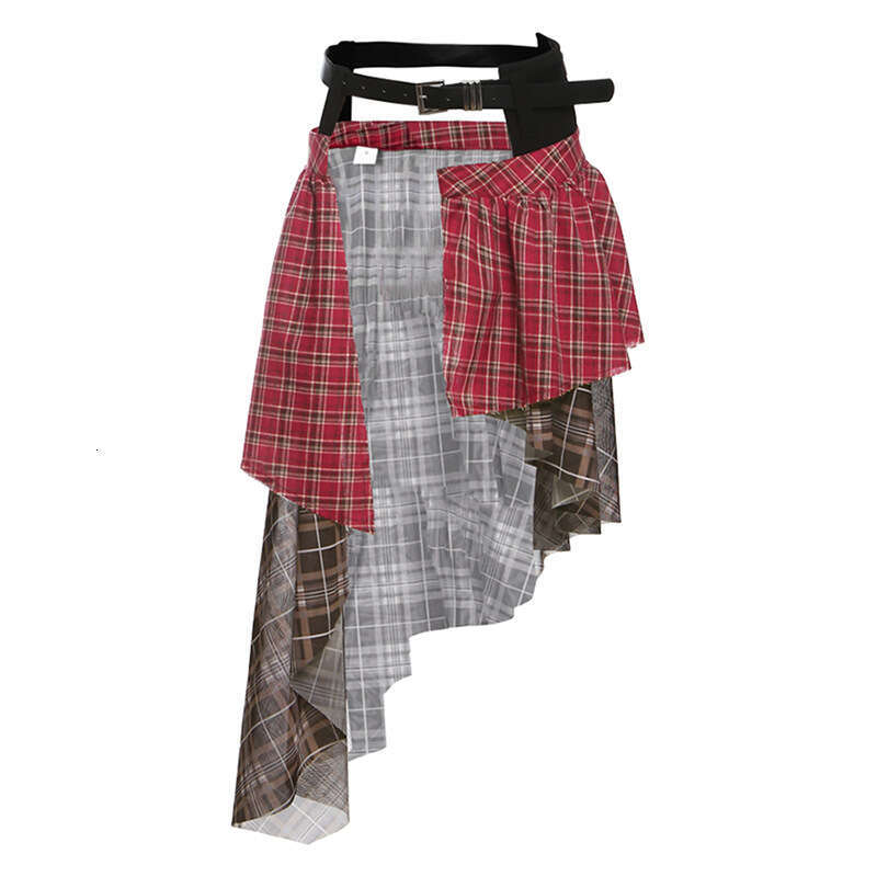 2025 Summer New Slim Fit Niche Design Plaid Irregular Versatile Women's Skirt 9b6