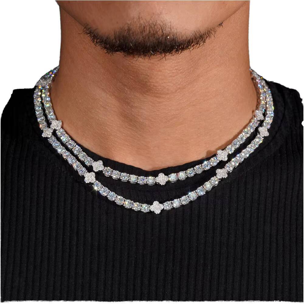 Wholesale Women Jewelry 925 Silver Classic 2mm 3mm 4mm Necklace Gradual VVS Moissanite Tennis Chain