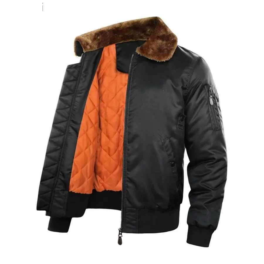 Autumn Winter Bomber Jacket Men New Warm Windproof Fur Collar Jacket Men Coat Outdoor Casual Vintage Military Men Clothing X2507251