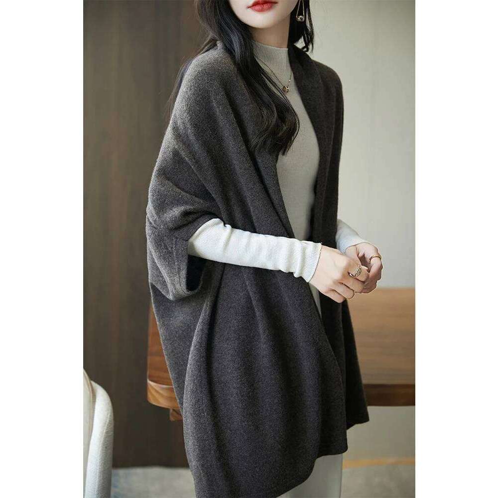 New Women 100% Merino Wool Sweater Casual Warm Shawl Cardigan Loose Cashmere Knitwear Autumn Winter Soft Cozy Tops Clothing MDNG