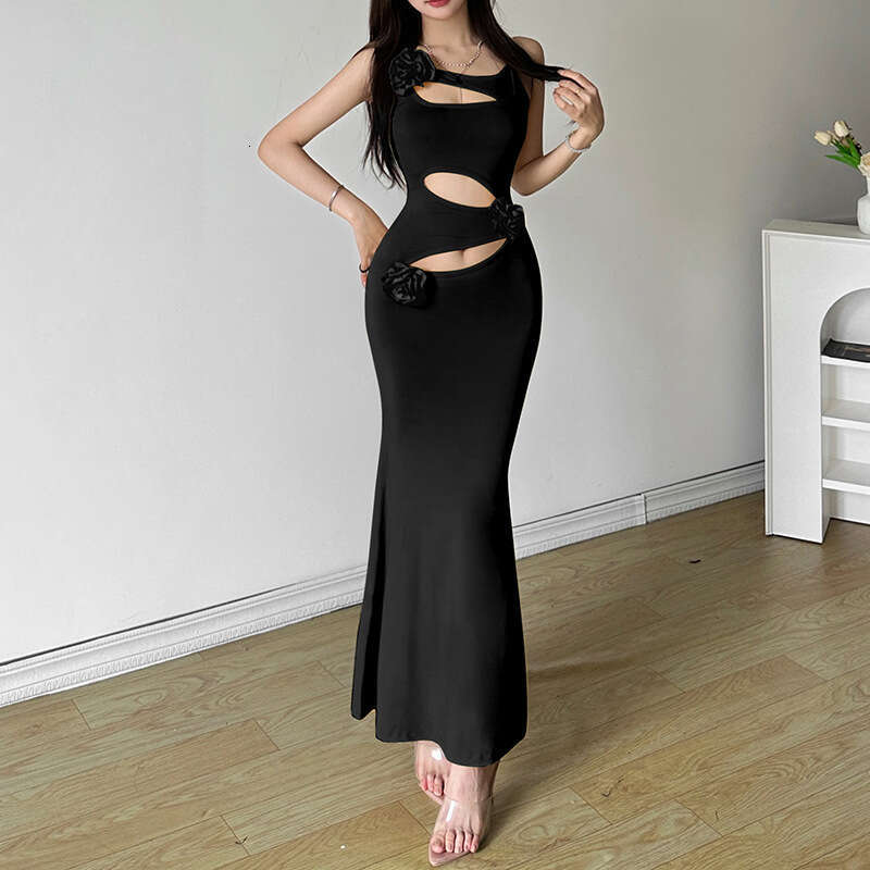 2024 Summer New Women's Solid Color Slim High Waist Fashion Strap Sleeveless Backless Dress 6d2