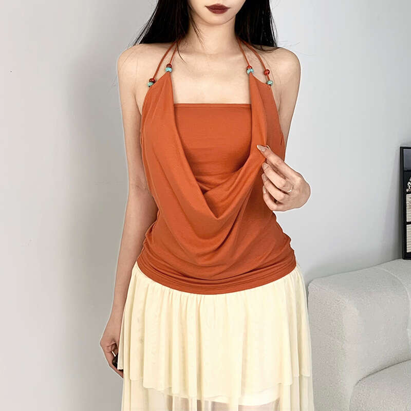 2025 New Women's Solid Color Vest Fashionable Commuting Elegant Versatile Top f8e