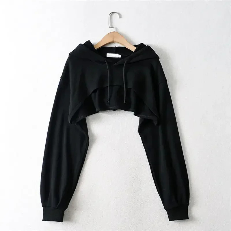 Hoodie Female Personality Irregular Crop Ultra Short Style Long Sleeve Top Drop Sweatshirt Y2k Clothes y250725