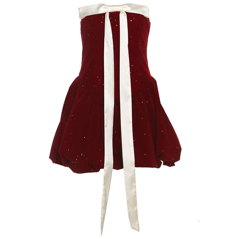2024 Autumn Winter New Women's Solid Color Slim High Waist Fashion Off-Shoulder Tube Dress 2af