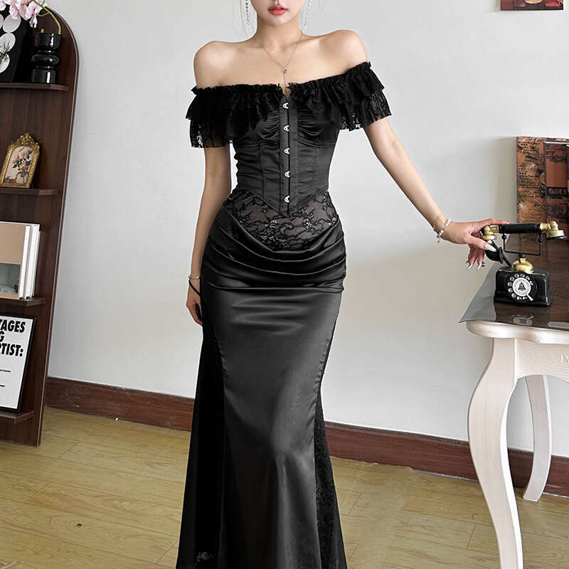 2024 Autumn New Women's Solid Color Off-Shoulder Short Sleeve Top Fashion High Waist Skirt 8d1