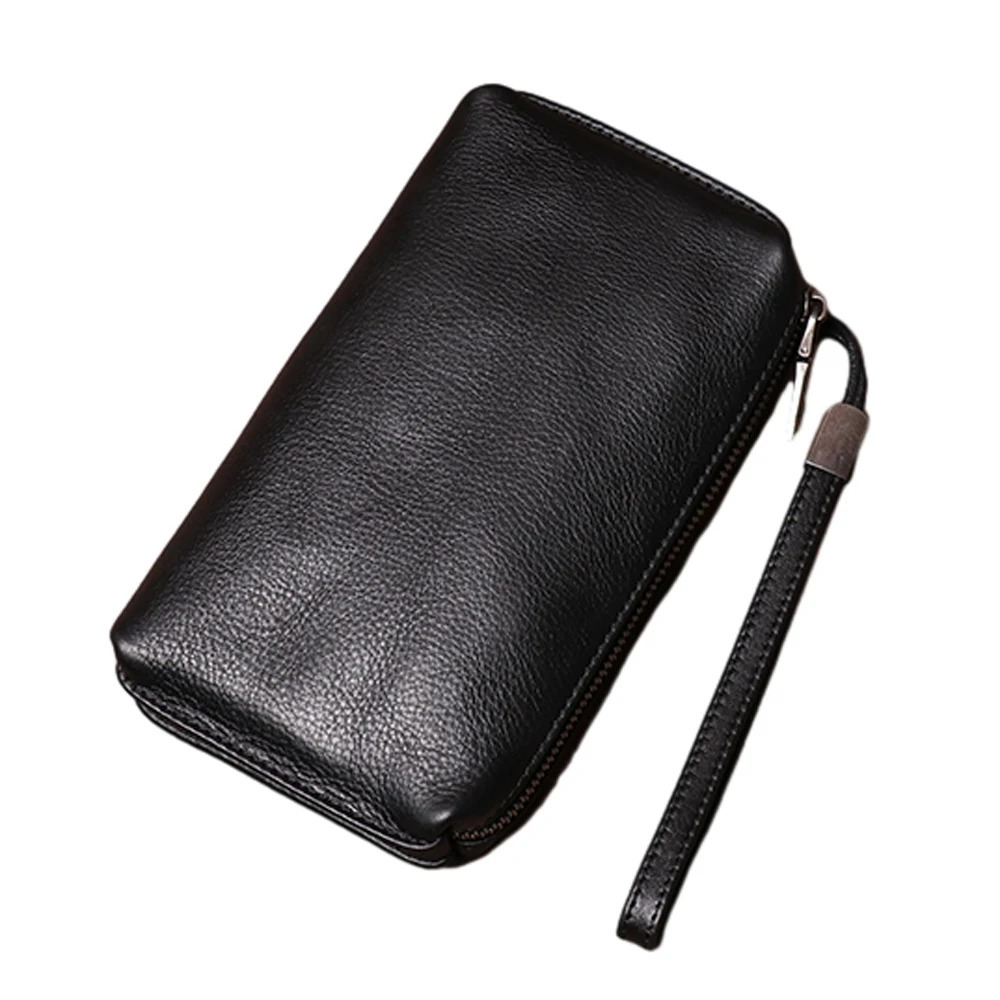 Mens Genuine Leather Large Capacity Clutch Bag Top Layer Cowhide Handbag Casual Soft Leather Long Wallet Mobile Phone Bag 250723