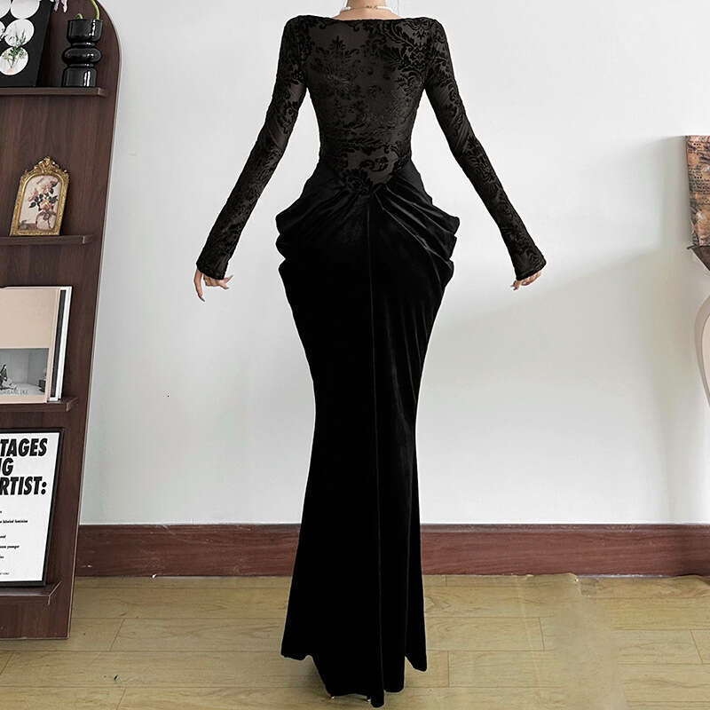 2024 Autumn Winter New Women's Solid Color Slim High Waist Street Fashion Square Neck Long Sleeve Dress 2d7