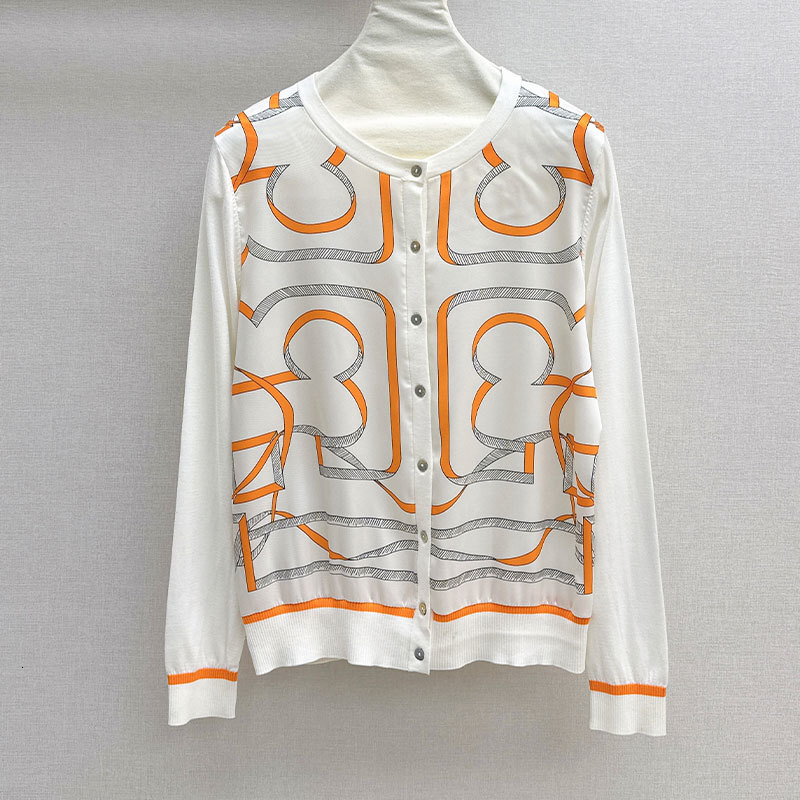 Ladies Cotton Chain Print Knit Cardigan - Designer Round Neck Long Sleeve Sweater, Multi-Color Options Classic Y2K Fall Transition Clothes S0767