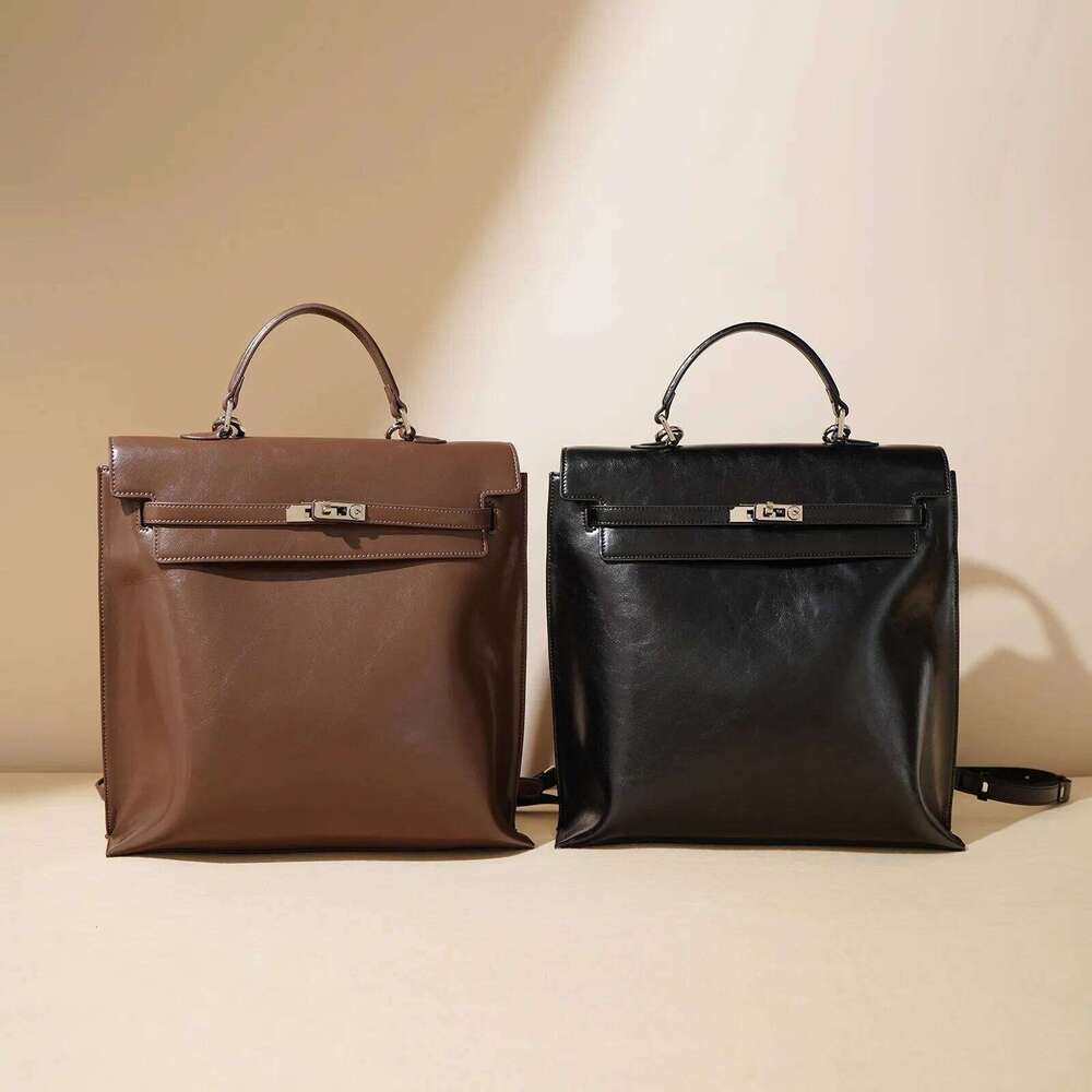 New Style Genuine Women's Handbag Handmade Cow Leather Single Shoulder Sling Backpack Handheld Multi-Functional Bag