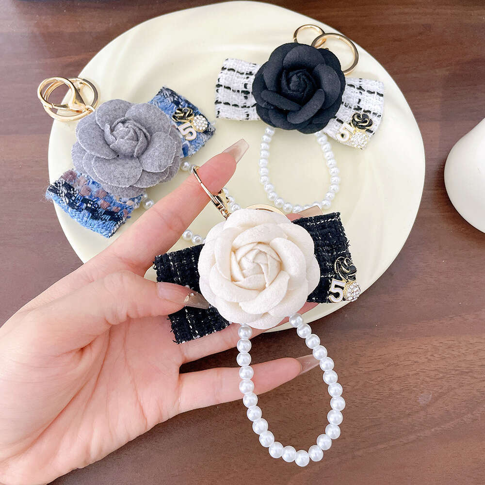 Korean Style Little Bow Keychain Black White Gray Camellia Bag Pendant Car Gift Ornament