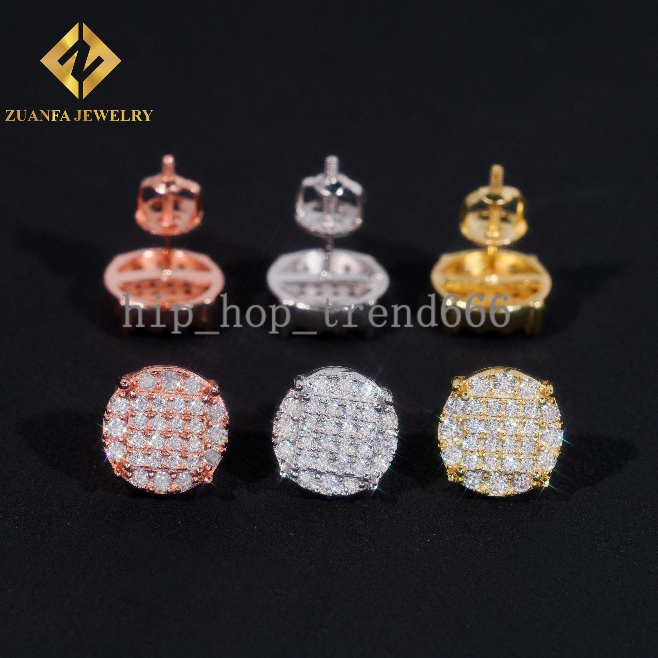 GRA Pass Diamond Tester Round Shape Stud Earrings VVS Moissanite 925 Silver Stud Earrings Hip Hop Jewelry Unisex