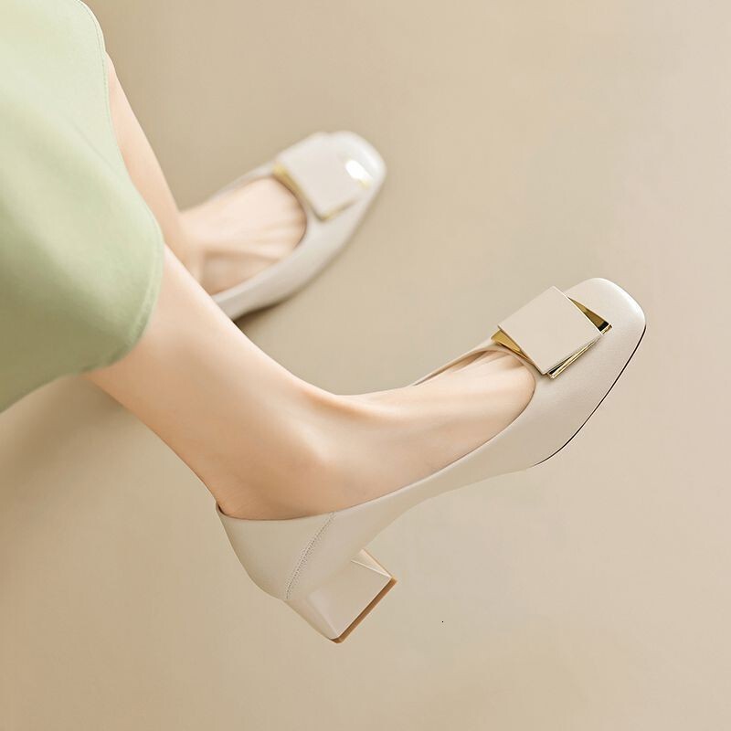 Square Toe Chunky High Heels Women 2025 Summer New French Style Mid Heel Single Versatile Elegant Mary Jane Women's Shoes ddmythur