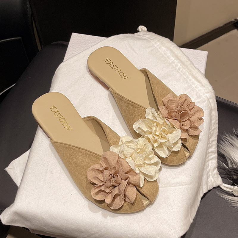Ddmysports Fairy Style Floral French Toe Cap Half Slippers Women Shoes New Spring Summer Lazy Temperament Sandals Outdoor Shoes