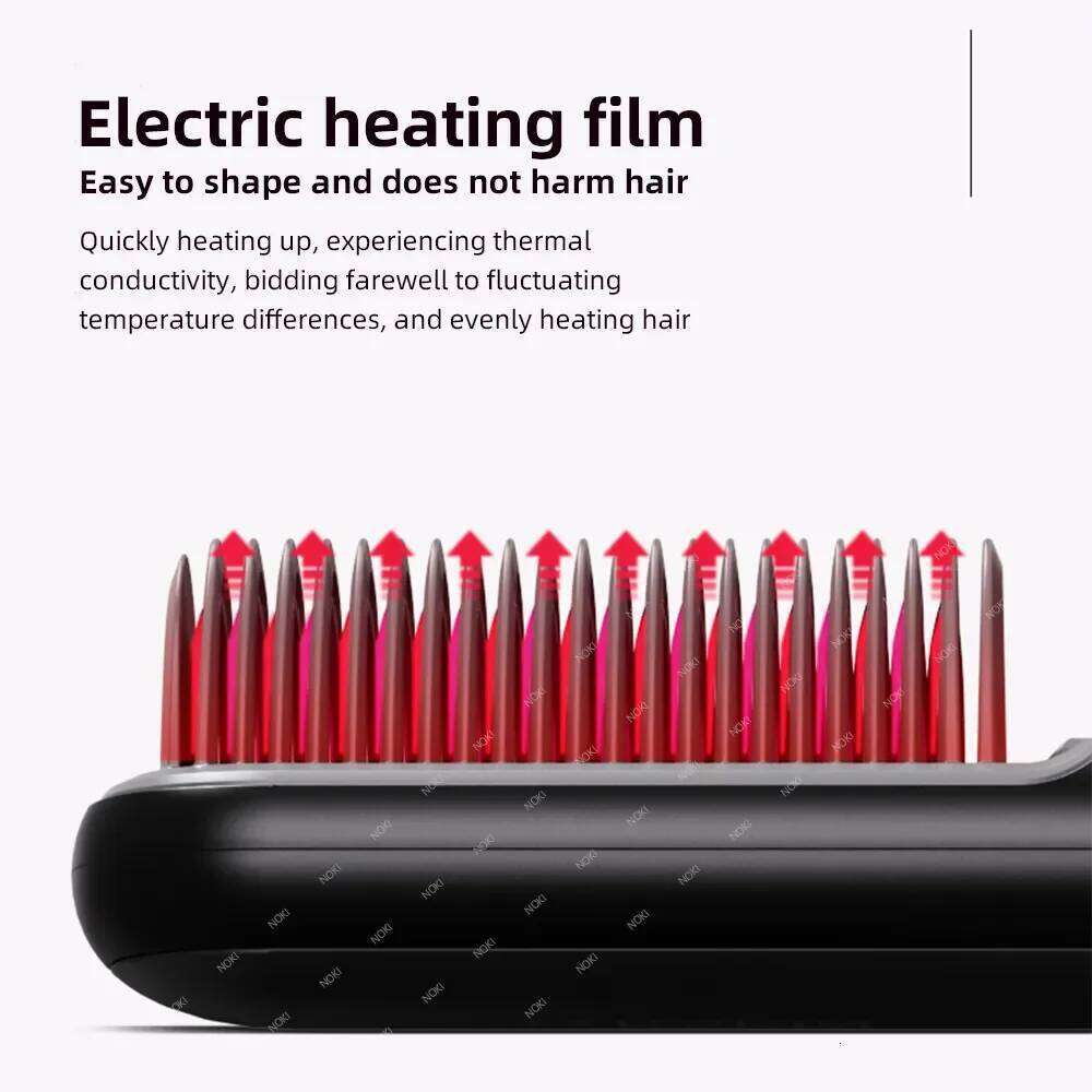 USB Rechargeable Wireless Hair Curler Straightener Brush Portable Anti-Scald Cordless Negative Ion Ceramic Hot Comb Styling Tool