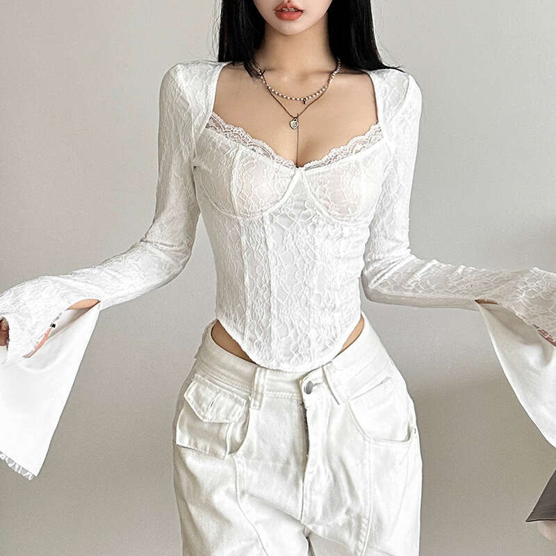 2024 Autumn New Women's Solid Color Slim Fit Street Fashion Square Neck Long Sleeve Top 702