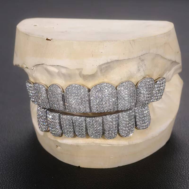 Custom Made Hip Hop Iced Out Solid Chunky Gold Bust Down Silver Fine Jewelry Deep Cut VVS Moissanite Diamonds Teeth Mouth Grillz