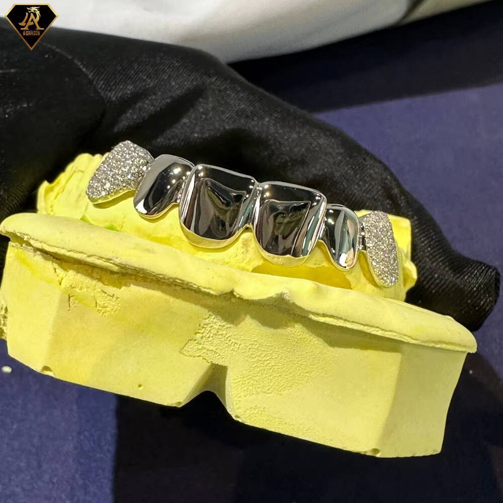 VVS Moissanite Diamonds Custom Made Dental Grills Iced Sterling Silver Real Gold Plating Zigzag Setting Teeth Grillz-for Gifts