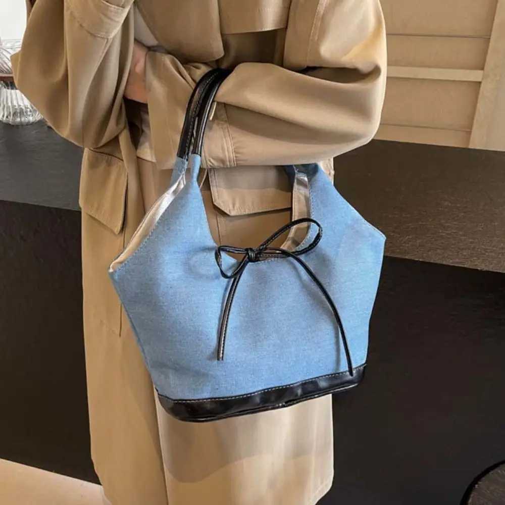 Versatile Korean Style Canvas Underarm Bag Handbag Cloth Bow Shoulder Bag Bucket Bag All-match Women Y250725