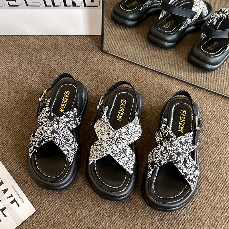 Ddmysports Platform Summer New Chinese Style Cross Strap Comfortable Wedge Sandals For Women Trendy Outdoor Shoes
