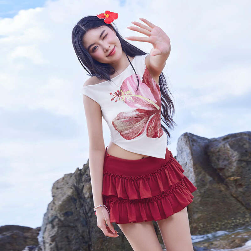 2025 Summer New Slim Fit Plant Print Pure Desire Top Hot Girl Solid Color Half Skirt Set for Women ccd