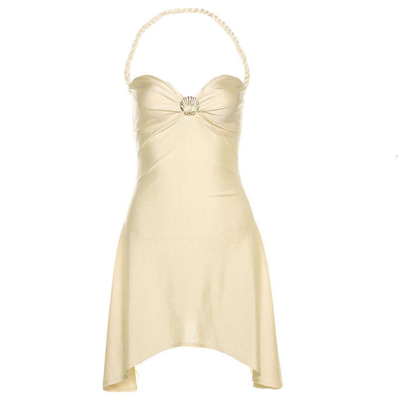 2025 Summer New Women's Solid Color Sexy Halter Neck Strapless Waist-Cinching Dress 468