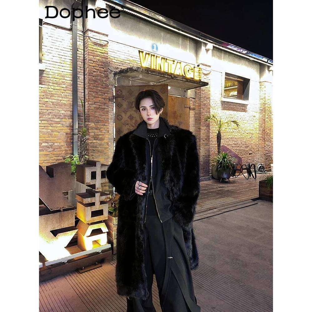 Trendy Mink Men's Winter New Medium And Long Loose Comfort Simple Zipper Chic Solid Color Thickening Faux Fur Jackets