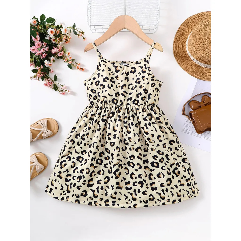 Children Girl Summer Dress Leopard Print Slip Dresses Fashion Lovely Birthday Party Daily Leisure Clothing for Kid 47 Years 250725