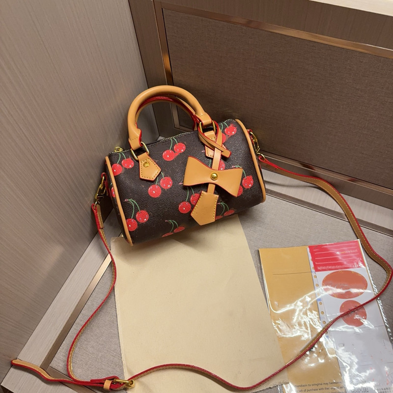 Shoulder Bags Designer Mini Murakami Cherry 20cm Shoulder Bag Women Leather Crossbody Luxury Brand Tote Purse Brown Flower Handbag