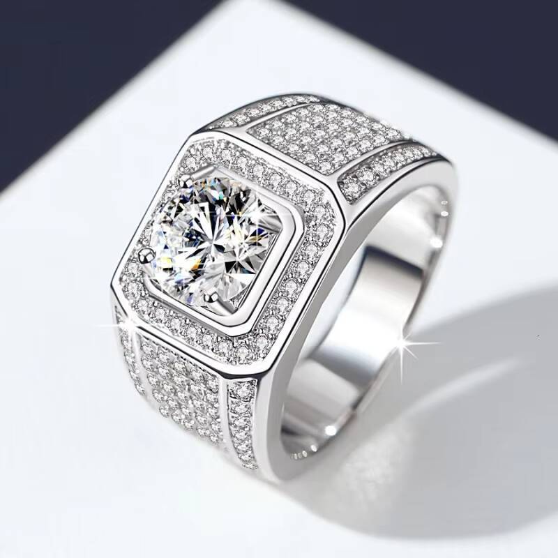 Fine Jewelry 2CT VVs1 Moissanite Synthetic Diamond Heavy S925 Sterling Silver Men Rings of Gifts
