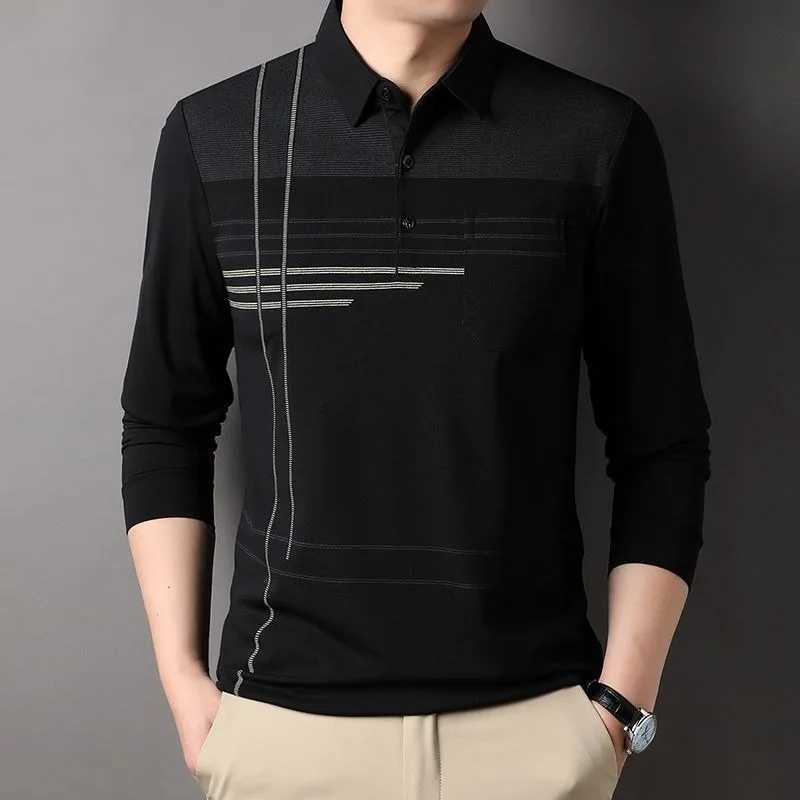 Fashion Mens Long Sleeve Striped Polo Shirts Spring Autumn New Streetwear Loose Male Clothes Business Casual Basic Cotton Tops XJ250725