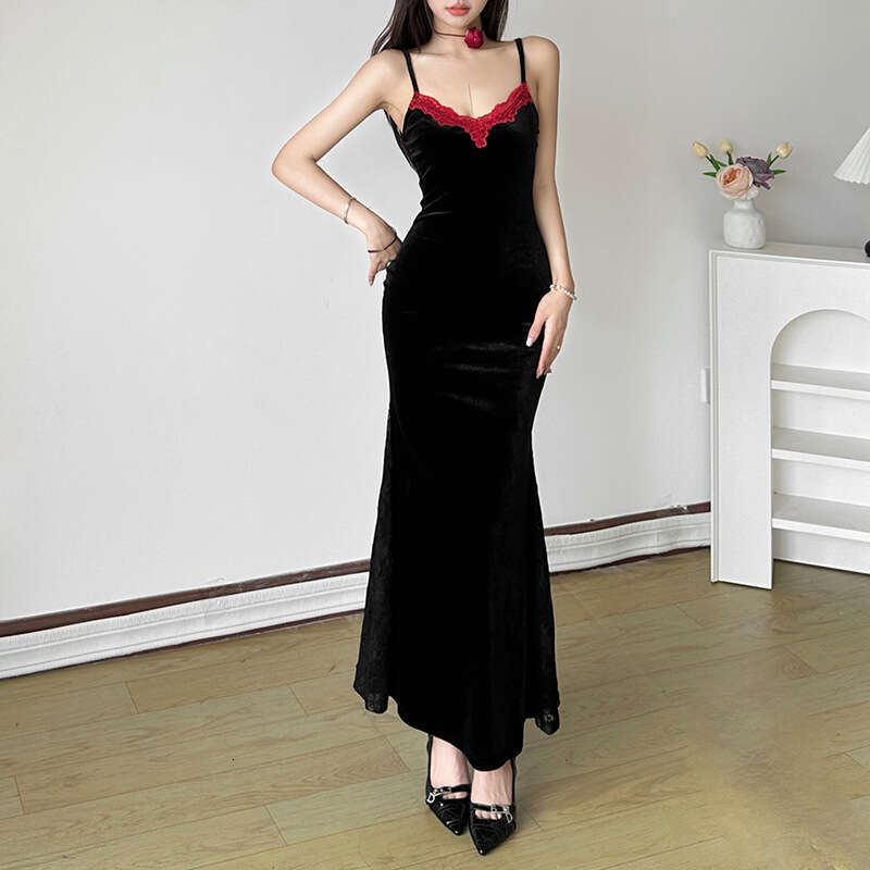 2024 Autumn New Women's Solid Color Slim High Waist Street Fashion Strap Sleeveless Dress efa